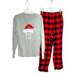 Mens Small Christmas Red Plaid Long Sleeve PJs